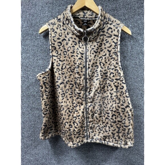 Emery Rose Vest Women 3XL Full Front Zip Leopard Print Fleece Sleeveless Outdoor - Picture 1 of 8
